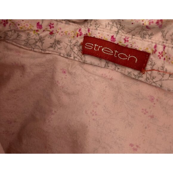 Pink Floral Button-Up Shirt Women's Stretch Medium Snap Button Y2k - Picture 4 of 4